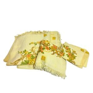 Vintage Tastemaker Floral Hand Bath Towels Washcloths Made In The USA MCM